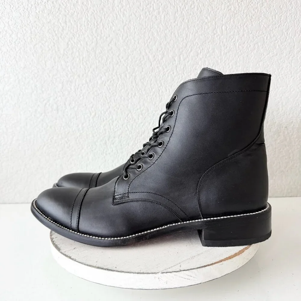 NEW Lane Mens Black Ankle Boots Size 13.5 Lace-up Short Boot Casual Leather Sole